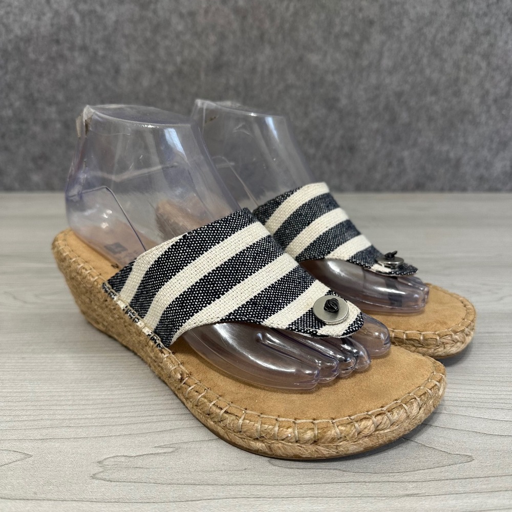 White Mountain Beachball Espadrille Wedge Sandals Womens 7.5 Navy White Striped